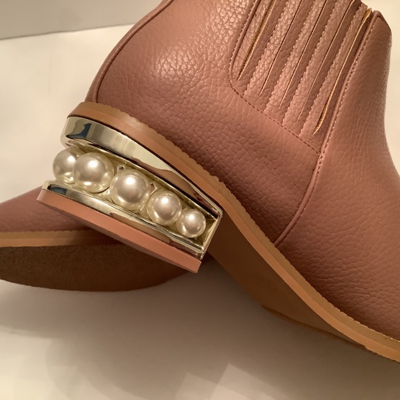 Dusty rose pink vegan leather ankle boots Pearl heel size 8 Catherine Malandrino - Picture 3 of 7